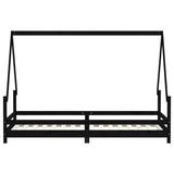 Giroletto per Bambini Nero 90x200 cm in Legno Massello di Pino