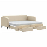 Divano Letto Estraibile con Cassetti Crema 80x200 cm in Tessuto