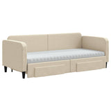 Divano Letto Estraibile con Cassetti Crema 80x200 cm in Tessuto