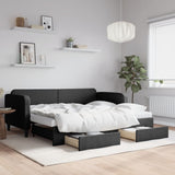 Divano Letto Estraibile con Cassetti Nero 90x190 cm in Tessuto