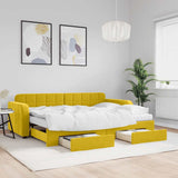 Divano Letto Estraibile con Cassetti Giallo 80x200cm in Velluto