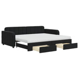 Divano Letto Estraibile con Cassetti Nero 90x200 cm in Velluto