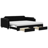 Divano Letto Estraibile con Cassetti Nero 100x200 cm in Tessuto