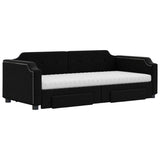 Divano Letto Estraibile con Cassetti Nero 100x200 cm in Tessuto