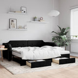 Divano Letto Estraibile con Cassetti Nero 100x200 cm in Tessuto