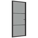 Porta Interna 93x201,5 cm Nera in Vetro ESG e Alluminio