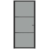 Porta Interna 93x201,5 cm Nera in Vetro ESG e Alluminio