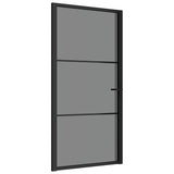 Porta Interna 102,5x201,5 cm Nera in Vetro ESG e Alluminio