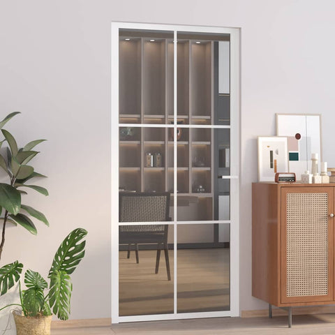 Porta Interna 93x201,5 cm Bianca in Vetro ESG e Alluminio