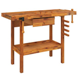 Banco da lavoro con cassetto e morse 124x52x83 cm in legno massello di acacia