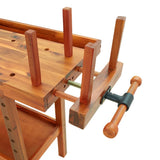 Banco da lavoro con cassetto e morse 124x52x83 cm in legno massello di acacia