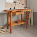 Banco da lavoro con cassetto e morse 124x52x83 cm in legno massello di acacia