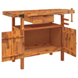 Banco da lavoro con cassetto e morse 124x52x83 cm in legno massello di acacia