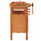 Banco da lavoro con cassetto e morse 124x52x83 cm in legno massello di acacia
