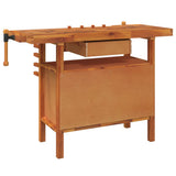 Banco da lavoro con cassetto e morse 124x52x83 cm in legno massello di acacia
