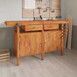 Banco Lavoro Cassetti e Morse 162x62x83cm Legno Massello Acacia