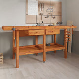 Banco Lavoro Cassetti e Morse 192x62x83cm Legno Massello Acacia