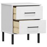 Comodino con Gambe in Metallo Bianco Legno Massello Pino OSLO