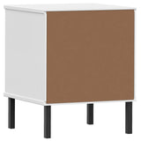 Comodino con Gambe in Metallo Bianco Legno Massello Pino OSLO