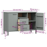 Credenza Gambe Metallo Grigio 113x40x77 cm Legno Massello OSLO