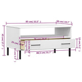 Tavolino Gambe Metallo Bianco 85x50x45 cm Legno Massello OSLO