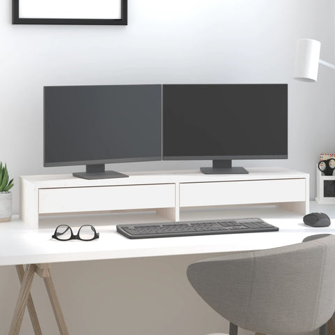 Supporto per Monitor Bianco 100x27x15 cm Legno Massello di Pino