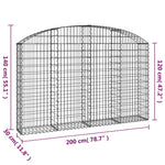 Cesto Gabbione ad Arco 200x30x120/140 cm Ferro Zincato