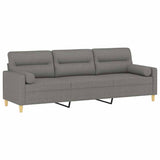 Divano a 3 Posti con Cuscini Grigio Scuro 210 cm in Tessuto