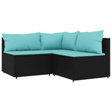 Set Divani da Giardino 3 pz con Cuscini Nero in Polyrattan
