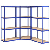 Scaffali a 4 Ripiani 3 pz Blu in Acciaio e Legno truciolato