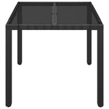 Tavolo da Giardino Piano in Vetro Nero 90x90x75 cm Polyrattan