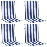 Cuscini Sedia Schienale Basso 4pz Strisce Bianche e Blu Tessuto