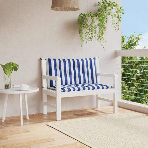 Cuscini Panca Giardino 2pz Righe Bianche Blu 100x50x7cm Tessuto
