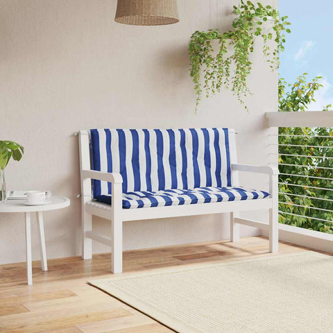 Cuscini Panca Giardino 2pz Righe Bianche Blu 120x50x7cm Tessuto
