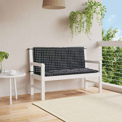 Cuscini Panca da Giardino 2pz a Quadri Nero 120x50x7 cm Tessuto