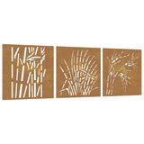 Decorazioni Muro Giardino 3 pz 55x55 cm Erba in Acciaio Corten