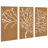 Decorazioni Muro Giardino 3pz 105x55 cm Albero Acciaio Corten