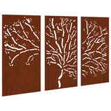 Decorazioni Muro Giardino 3pz 105x55 cm Albero Acciaio Corten