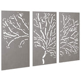Decorazioni Muro Giardino 3pz 105x55 cm Albero Acciaio Corten