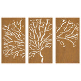 Decorazioni Muro Giardino 3pz 105x55 cm Albero Acciaio Corten