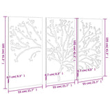 Decorazioni Muro Giardino 3pz 105x55 cm Albero Acciaio Corten