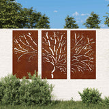 Decorazioni Muro Giardino 3pz 105x55 cm Albero Acciaio Corten