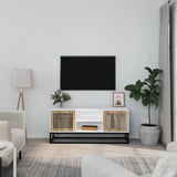 Mobile Porta TV Bianco 105x30x45cm in Legno truciolato e Ferro