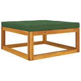 Poggiapiedi da Giardino con Cuscino Verde Legno Massello Acacia