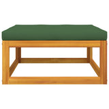 Poggiapiedi da Giardino con Cuscino Verde Legno Massello Acacia