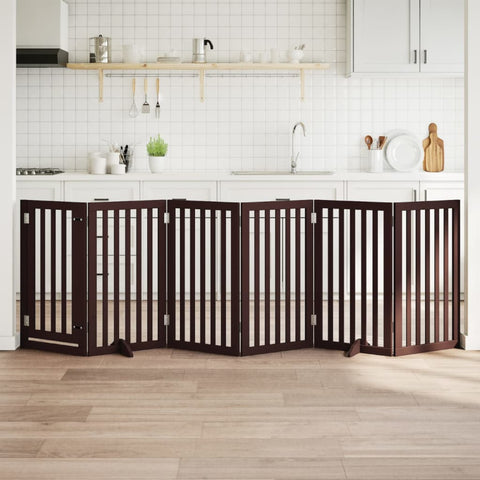 Cancello Cani Porta Pieghevole Marrone 6 Pannelli 300cm Pioppo