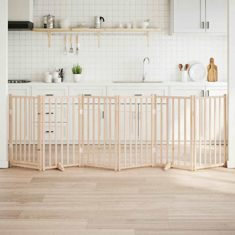 Cancelletto per cani con porta pieghevole 6 pannelli 300 cm in legno massello di abete