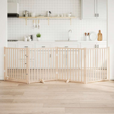 Cancelletto per cani con porta pieghevole 4 pannelli 320 cm in legno massello di abete