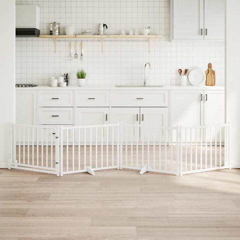 Cancello Cani Pieghevole Bianco 4 Pannelli 320cm Massello Abete