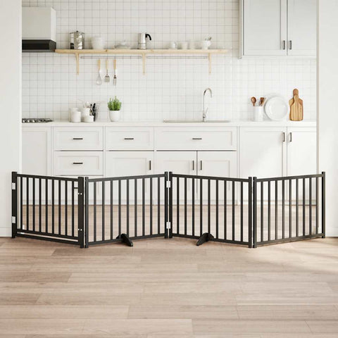 Cancello Cani Pieghevole Nero 4 Pannelli 320 cm Massello Abete